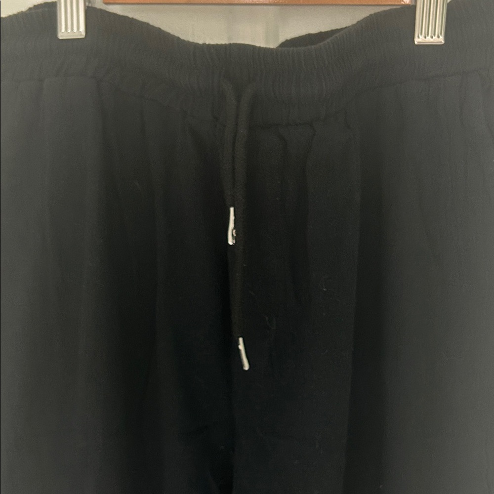 Women's Black Elastic Waist Drawstring Straight Leg Pants. - Picture 2 of 3